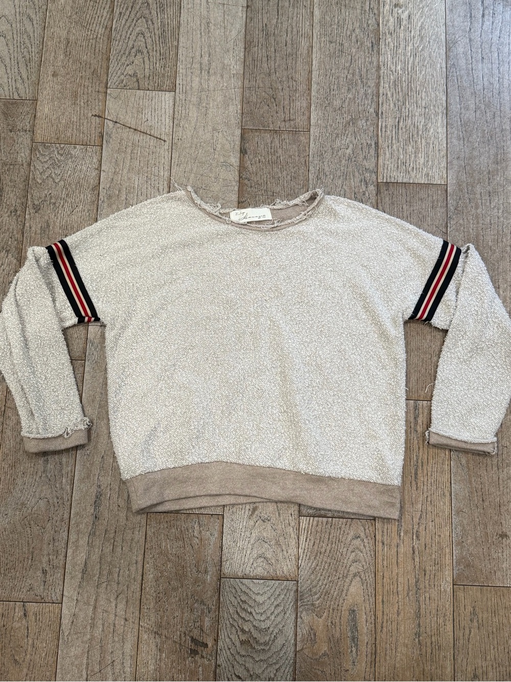 Vintage Havana Varsity Stripe Knit Top Medium Oatmeal Grunge Retro Distressed